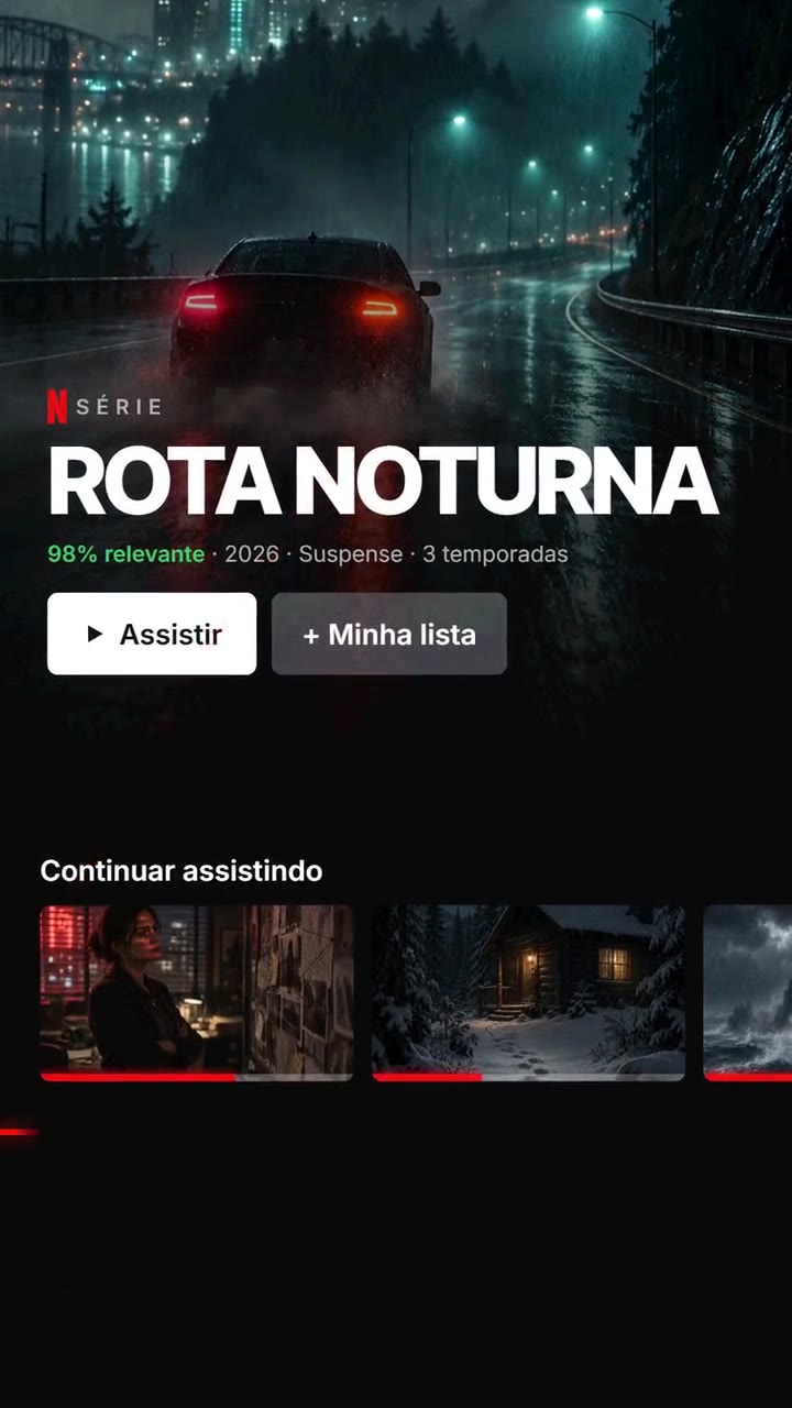 Quadro de um comercial autoral em motion: tela inicial de uma série de suspense